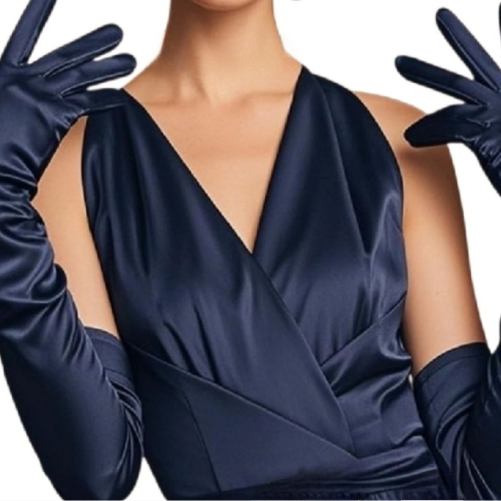 Elegant Fine Navy Satin Opera Gloves NWT